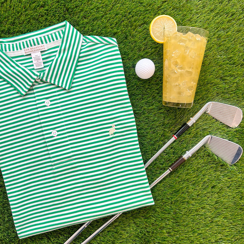 Croquet Party Polo (Men's) - Kiawah Kelly Green Stripe with Bellport Butter Yellow Stork