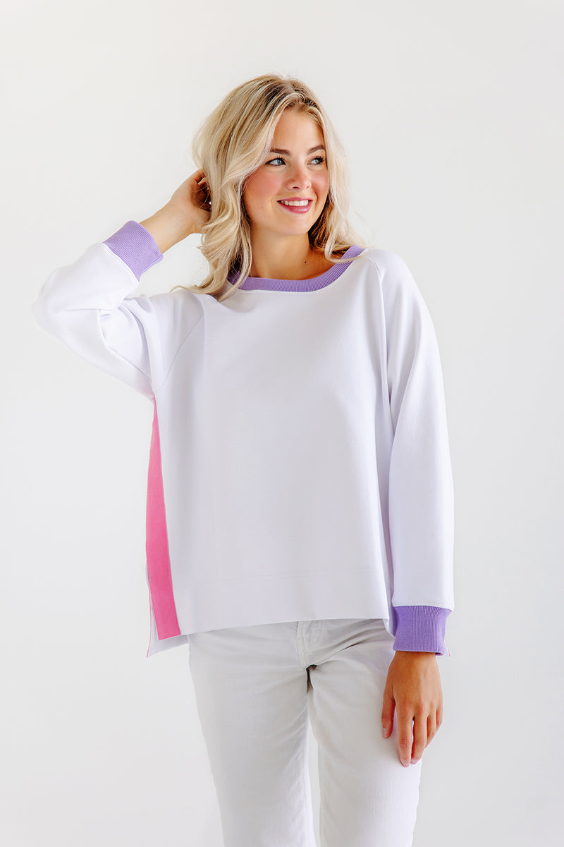 Courtney's Cozy Crewneck (Women) - Worth Avenue White with Palisades Purple & Romany Rose