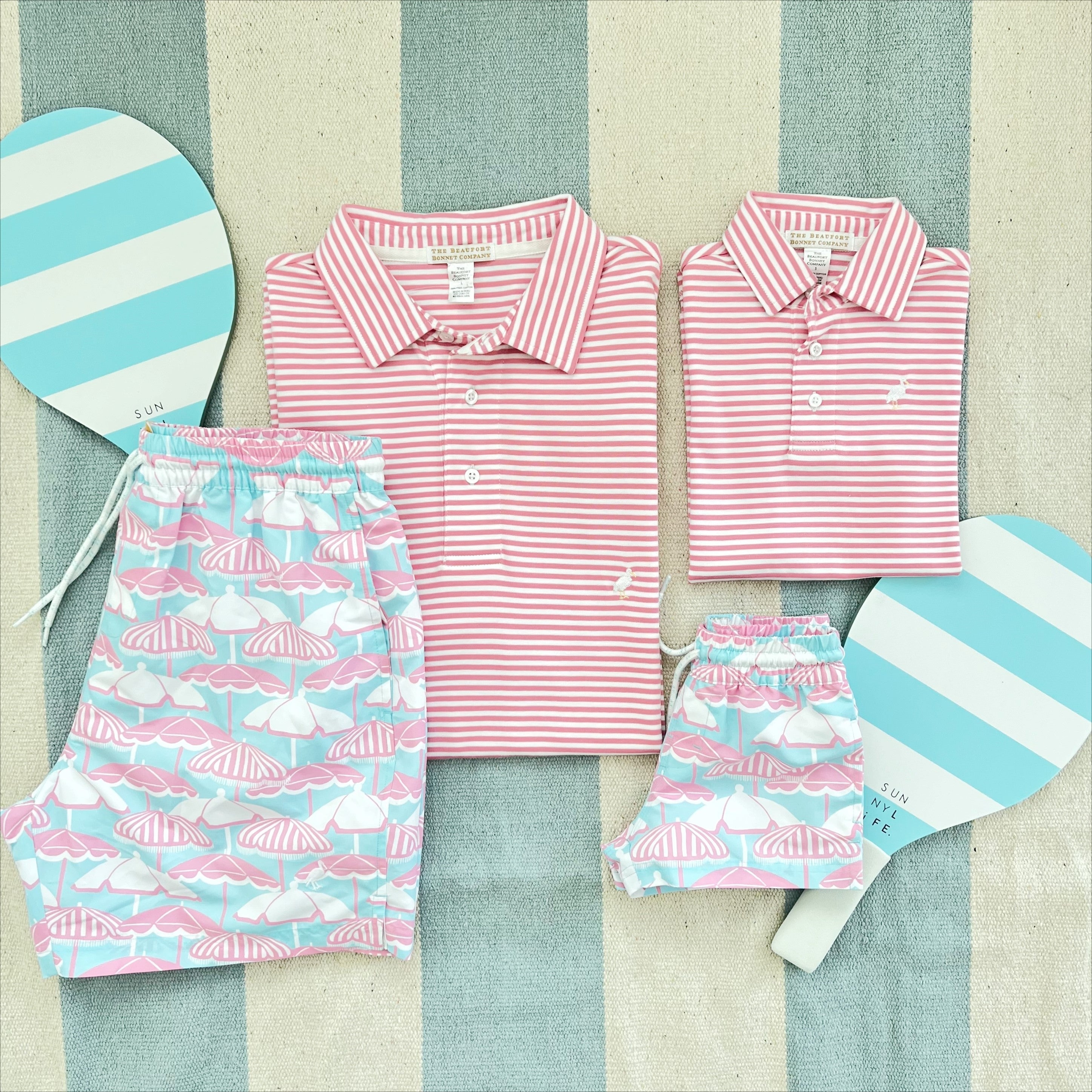 Prim & Proper Polo Hamptons Hot Pink Stripe With Multicolor Stork