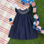 Angel Sleeve Sandy Smocked Dress - Nantucket Navy with Worth Avenue White Smocking