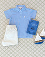 Prim & Proper Polo & Onesie - Barbados Blue Stripe with Multicolor Stork