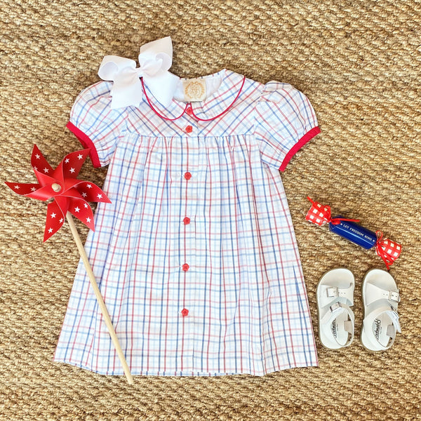 Tabitha's Teacher's Pet Dress - Whitehall Windowpane with Richmond Red