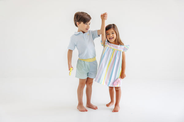 Prim & Proper Polo & Onesie - Buckhead Blue with Bellport Butter Yellow Stork