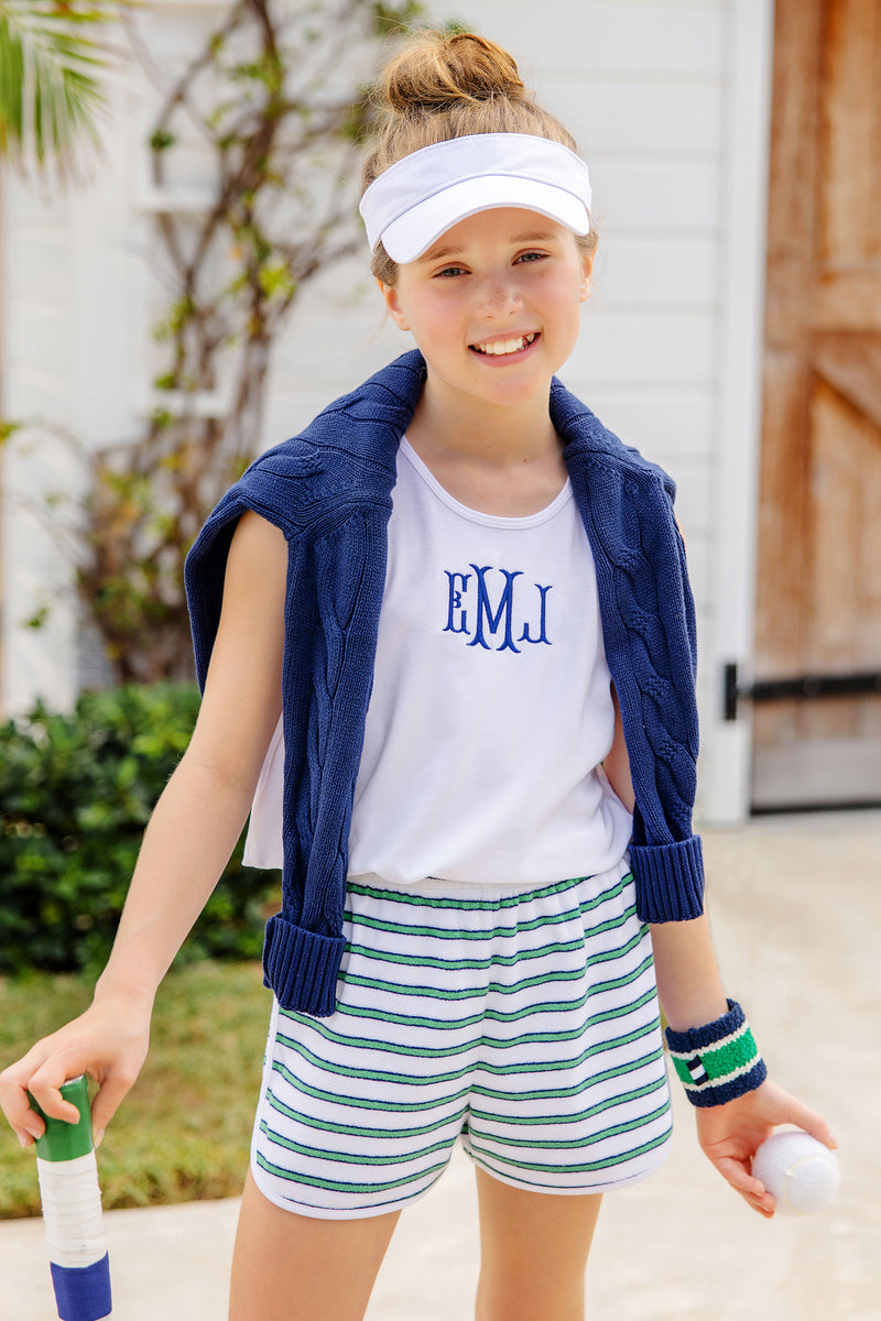 Cheryl Shorts (Terrycloth) - Worth Avenue White, Nantucket Navy, and Kiawah Kelly Green Stripe