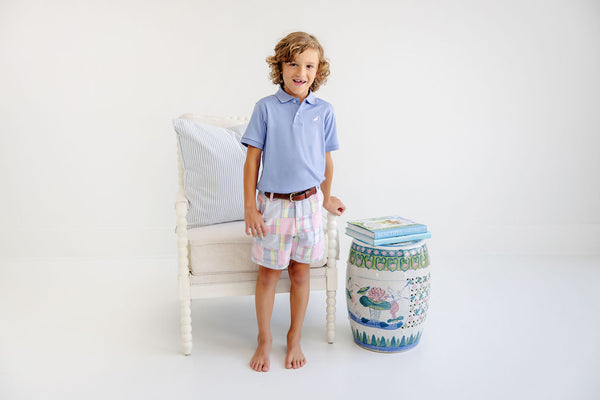 Prim & Proper Polo & Onesie - Park City Periwinkle with Worth Avenue White Stork