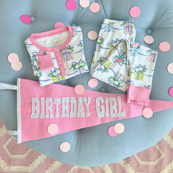 Picture Pennant - Hamptons Hot Pink with Worth Avenue White "Birthday Girl"