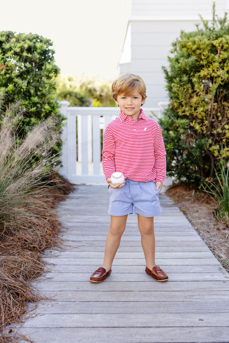 Long Sleeve Prim & Proper Polo & Onesie - Richmond Red Stripe with Multicolor Stork