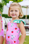 Brookhaven Bow Bathing Suit - Bow and Berry (Hamptons Hot Pink) with Kiawah Kelly Green Stripe