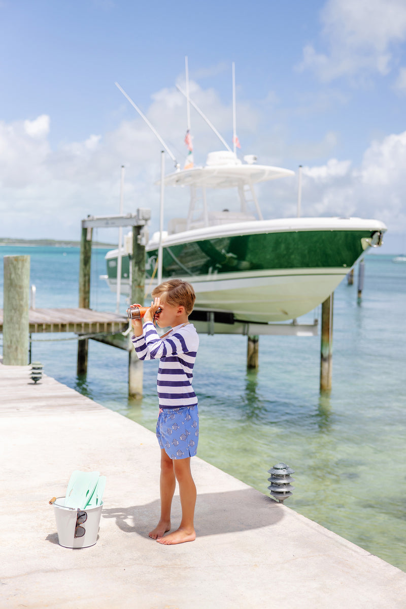 Walker's Wave Spotter Swim Shirt (UPF 35+) - Nantucket Navy Stripe with Nantucket Navy Stork