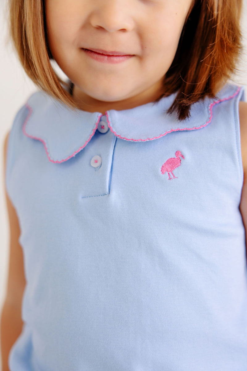 Paige's Playful Polo & Onesie - Beale Street Blue with Hamptons Hot Pink Picot & Stork