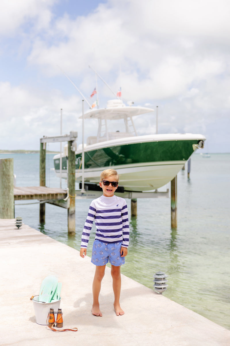 Walker's Wave Spotter Swim Shirt (UPF 35+) - Nantucket Navy Stripe with Nantucket Navy Stork