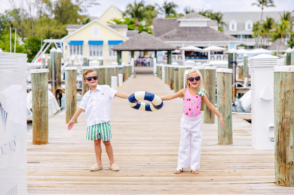 Brookhaven Bow Bathing Suit - Bow and Berry (Hamptons Hot Pink) with Kiawah Kelly Green Stripe