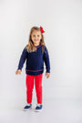 Cassidy Comfy Crewneck (Quilted) - Nantucket Navy with Richmond Red Stitching & Stork