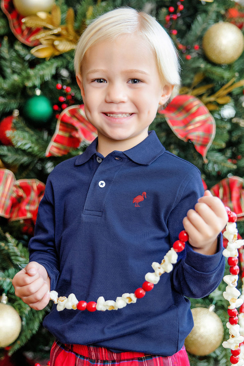 Long Sleeve Prim & Proper Polo & Onesie - Nantucket Navy with Richmond Red Stork