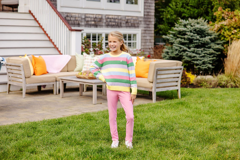 Isabelle's Sweater - Rachael Rainbow Stripe with Hamptons Hot Pink Stork