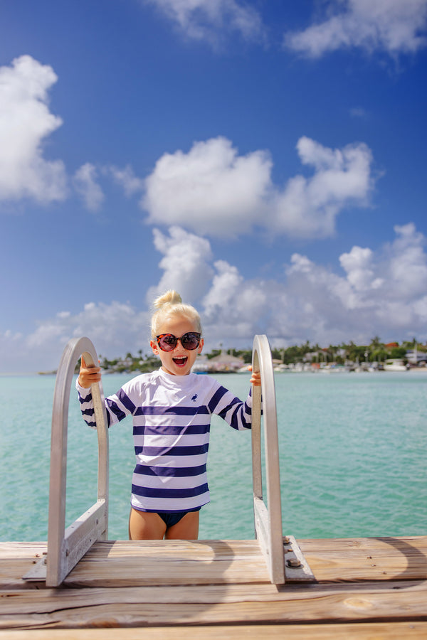 Walker's Wave Spotter Swim Shirt (UPF 35+) - Nantucket Navy Stripe with Nantucket Navy Stork