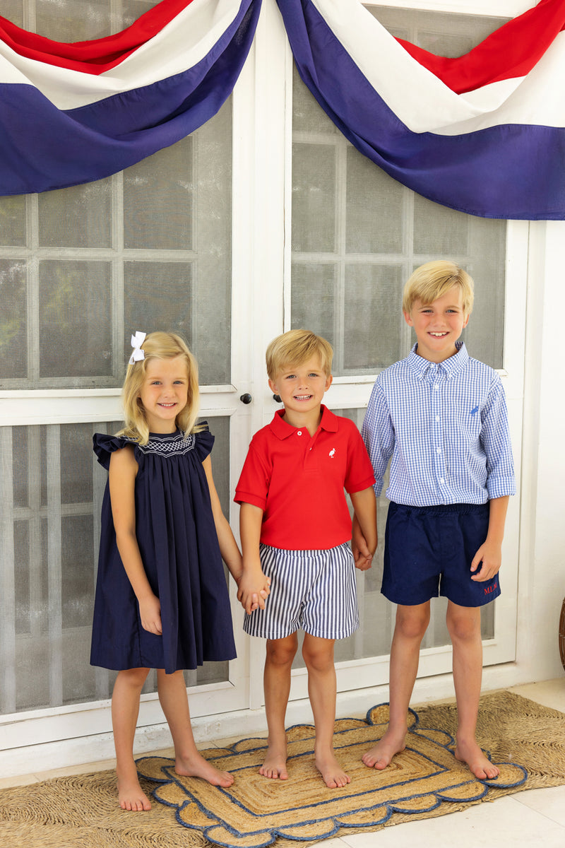 Angel Sleeve Sandy Smocked Dress - Nantucket Navy with Worth Avenue White Smocking