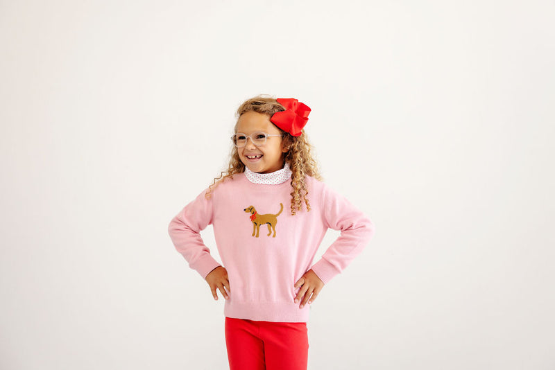 Isabelle's Intarsia Sweater - Hamptons Hot Pink with Dog Intarsia