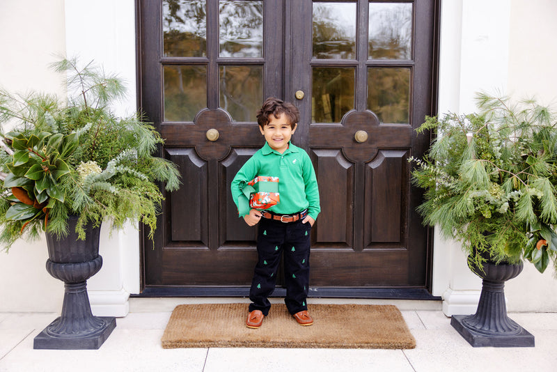 Long Sleeve Prim & Proper Polo & Onesie - Kiawah Kelly Green with Worth Avenue White Stork