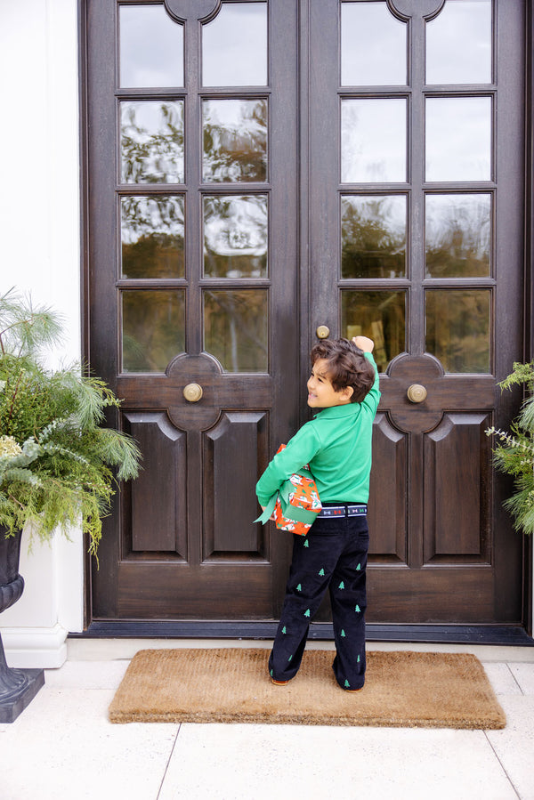 Long Sleeve Prim & Proper Polo & Onesie - Kiawah Kelly Green with Worth Avenue White Stork