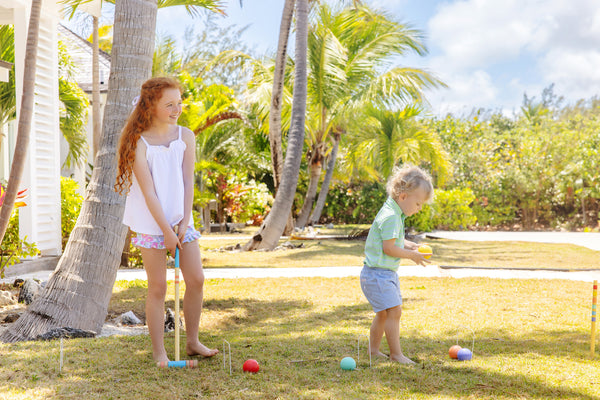 Prim & Proper Polo & Onesie - Grace Bay Green, Beale Street Blue, & Worth Avenue White Stripe with Beale Street Blue Stork