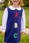 Annie Apron Dress - Nantucket Navy with ABC Applique