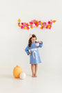 Eliza's Applique Dress - Barbados Blue with Palm Beach Pink & Worth Avenue White Bow