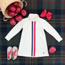 Tatum's Turtleneck Dress - Palmetto Pearl with Nantucket Navy and Richmond Red Stripes & Nantucket Navy Stork