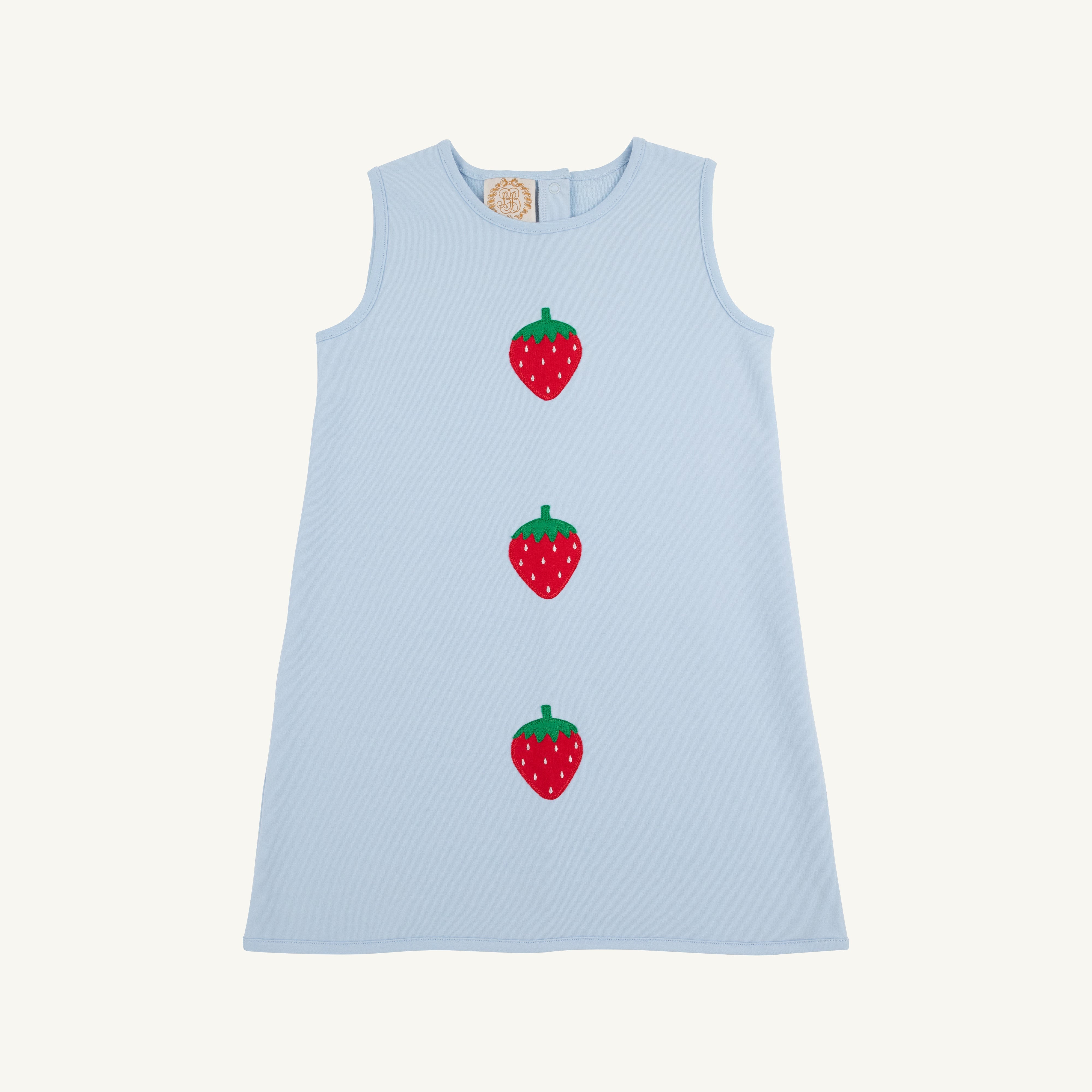 Annie Apron Dress - Buckhead Blue with Strawberry Appliques