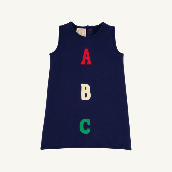 Annie Apron Dress - Nantucket Navy with ABC Applique