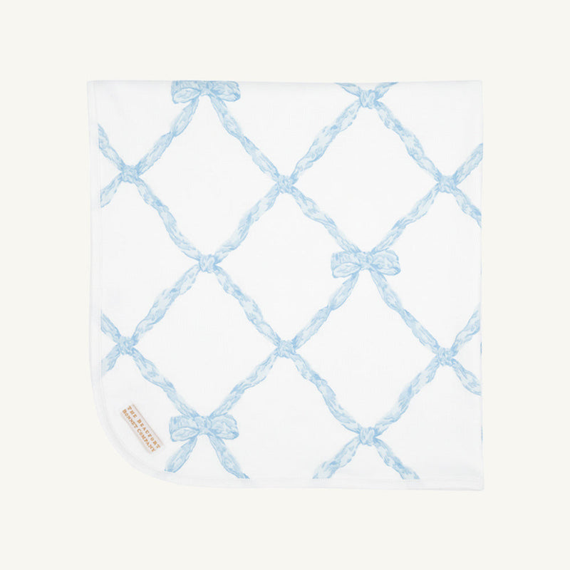 Baby Buggy Blanket - Buckhead Blue Belle Meade Bow with Worth Avenue White