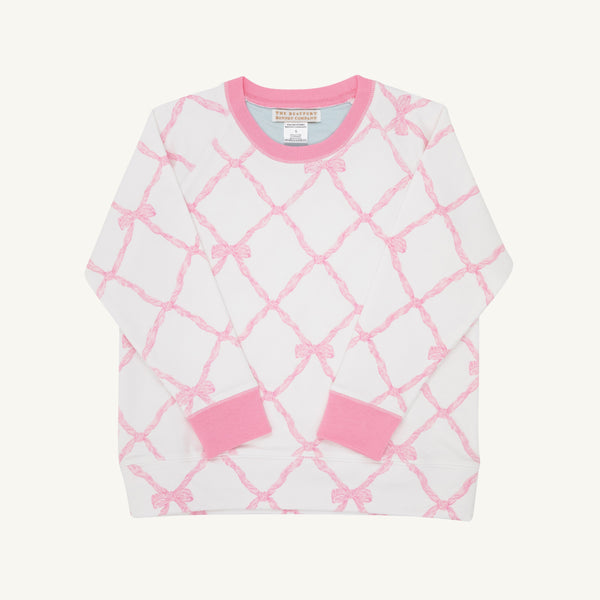 Cassidy Comfy Crewneck - Belle Meade Bow with Hamptons Hot Pink