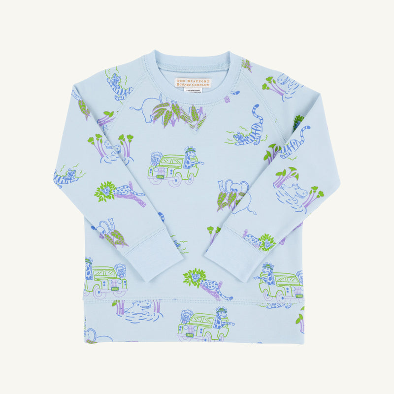 Cassidy Comfy Crewneck - Miller's Silly Safari with Buckhead Blue