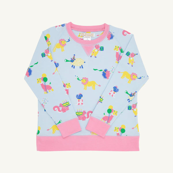 Cassidy Comfy Crewneck - Party on Party Animal with Hamptons Hot Pink