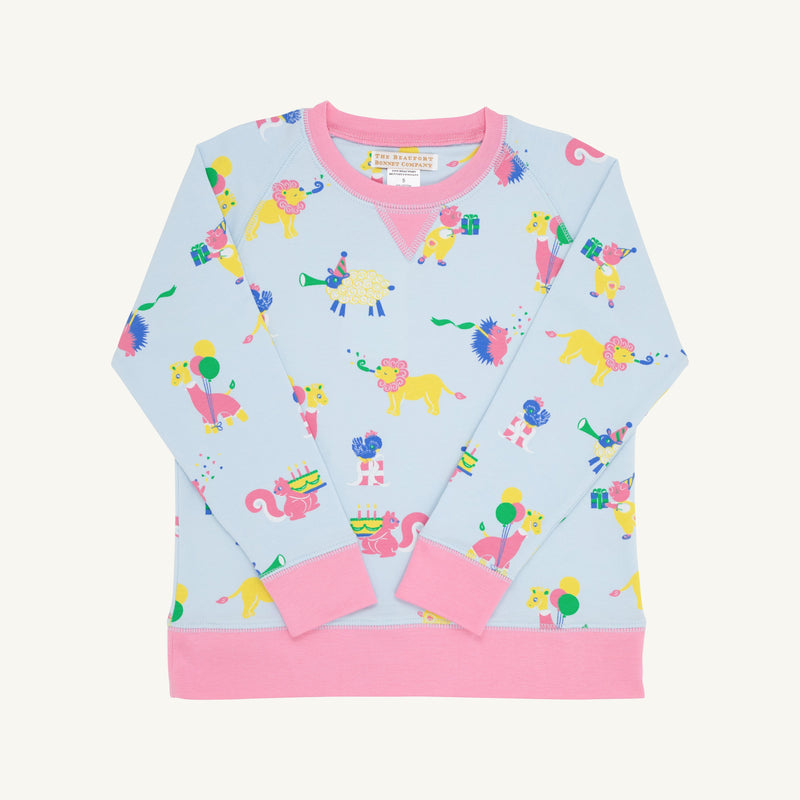 Cassidy Comfy Crewneck - Party on Party Animal with Hamptons Hot Pink