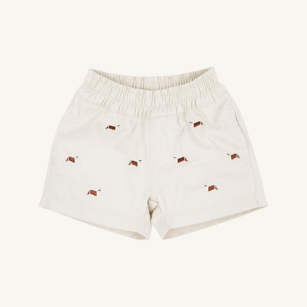 Critter Sheffield Shorts - Saratoga Stone & Dog Embroidery with Buckhead Blue Stork