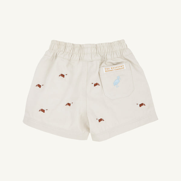 Critter Sheffield Shorts - Saratoga Stone & Dog Embroidery with Buckhead Blue Stork