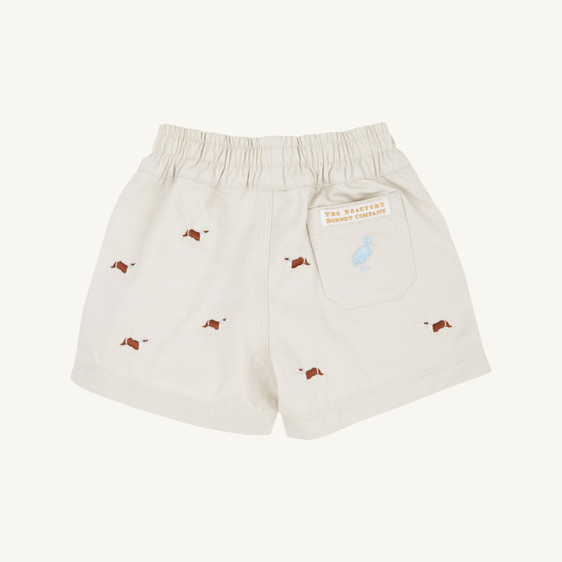 Critter Sheffield Shorts - Saratoga Stone & Dog Embroidery with Buckhead Blue Stork