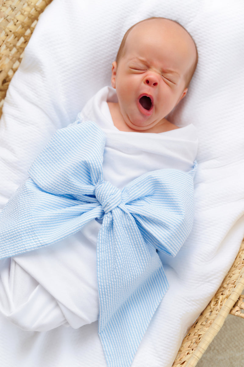 Bow Swaddle ® - Breakers Blue Seersucker