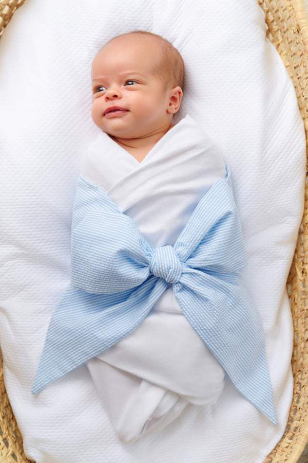 Bow Swaddle ® - Breakers Blue Seersucker