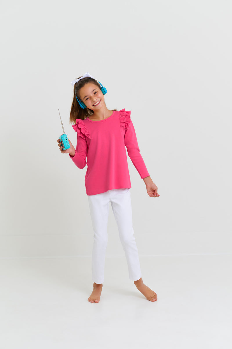 Long Sleeve Ruehling Ruffle Top - Palm Springs Punch