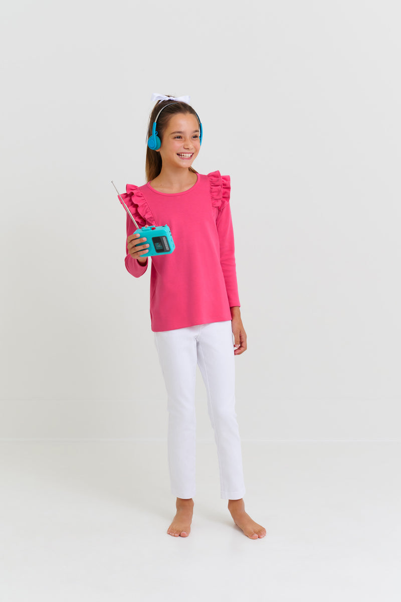 Long Sleeve Ruehling Ruffle Top - Palm Springs Punch