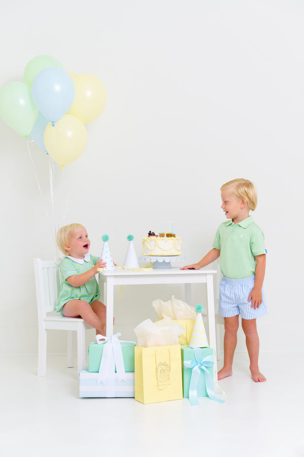 Prim & Proper Polo & Onesie - Grace Bay Green with Sunrise Blvd. & Worth Avenue White Stork