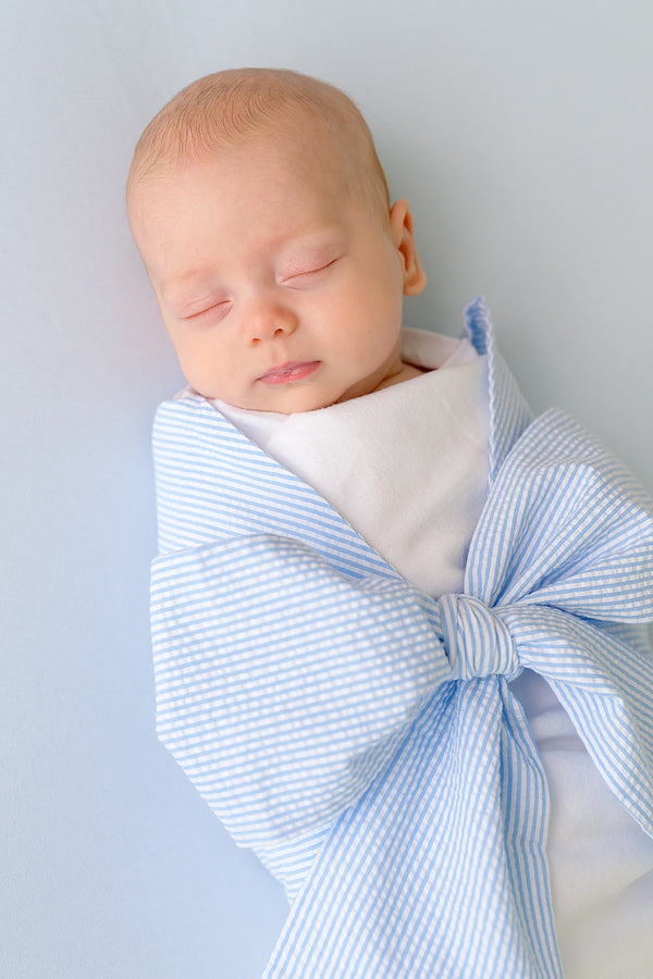 Bow Swaddle ® - Breakers Blue Seersucker