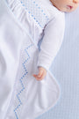 Sweetly Smocked Blessing Blanket - Worth Avenue White with Buckhead Blue