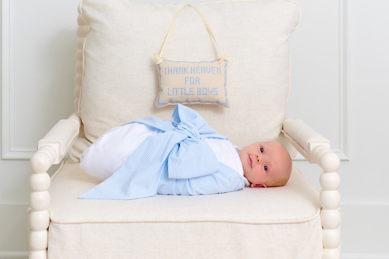 Bow Swaddle ® - Breakers Blue Seersucker