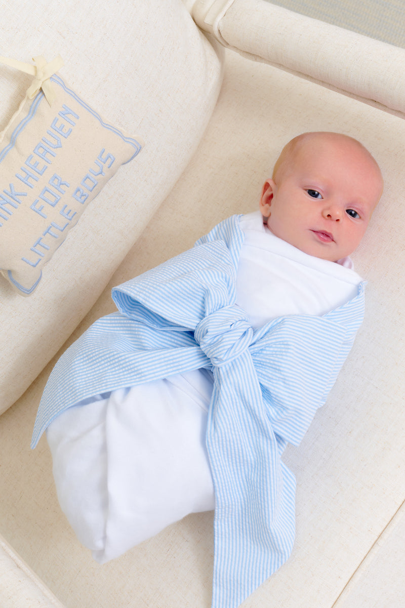 Bow Swaddle ® - Breakers Blue Seersucker