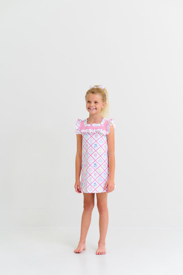 Darla Dress - French Country Floral with Hamptons Hot Pink