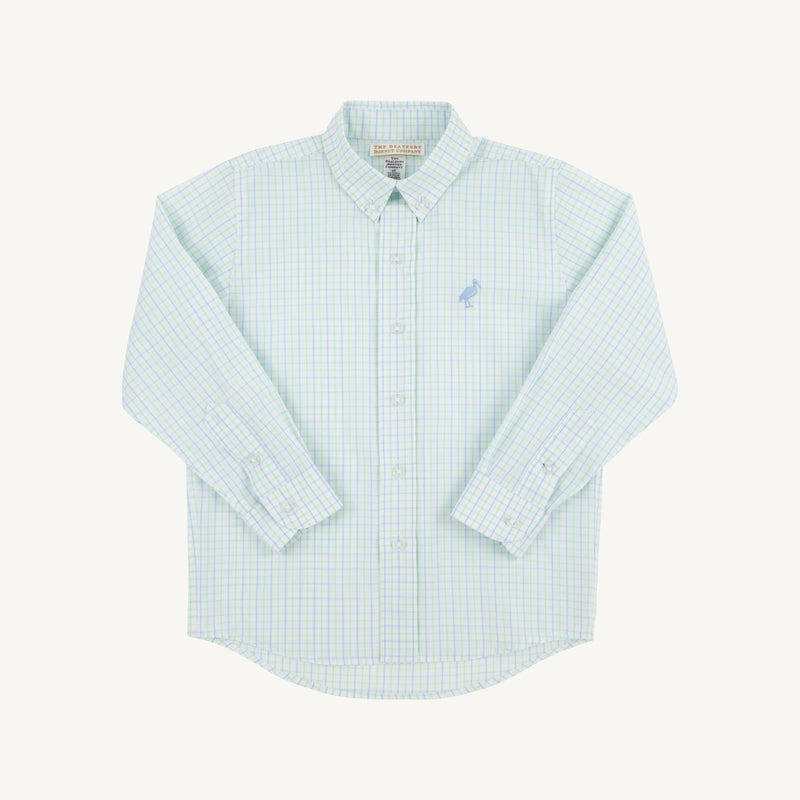 Dean's List Dress Shirt - Sea Island Seafoam and Beale Street Blue Windowpane with Beale Street Blue Stork