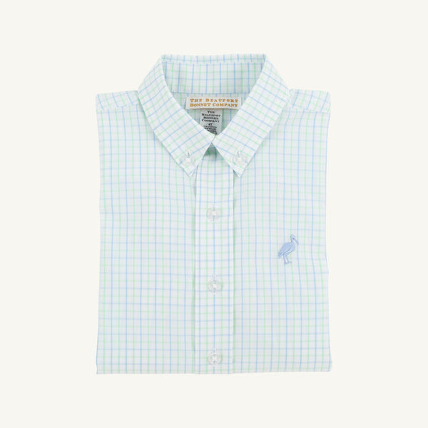 Dean's List Dress Shirt - Sea Island Seafoam and Beale Street Blue Windowpane with Beale Street Blue Stork